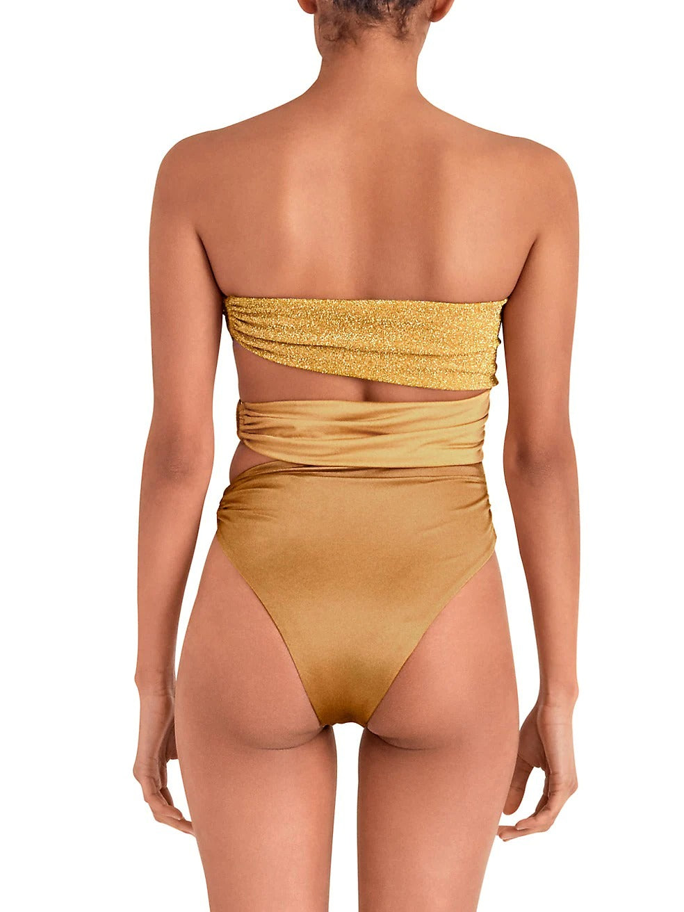 Gold Strapless Cut-Out One-Piece Swimsuit