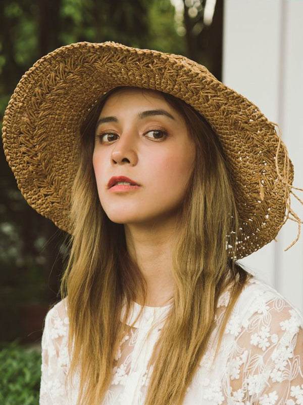 Sunscreen Solid Color Straw Woven Hollow Breathable Foldable Hat