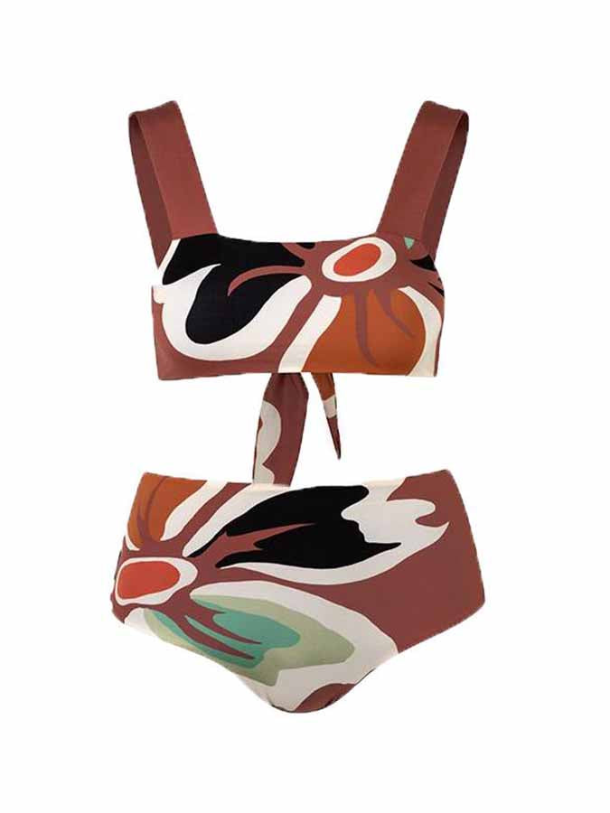 Printed Fashion Lace Up Split Swimsuit
