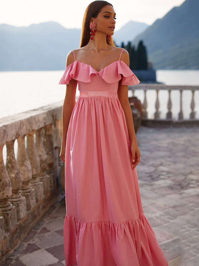 Plain Ruffle One Piece Swimsuit And Skirt