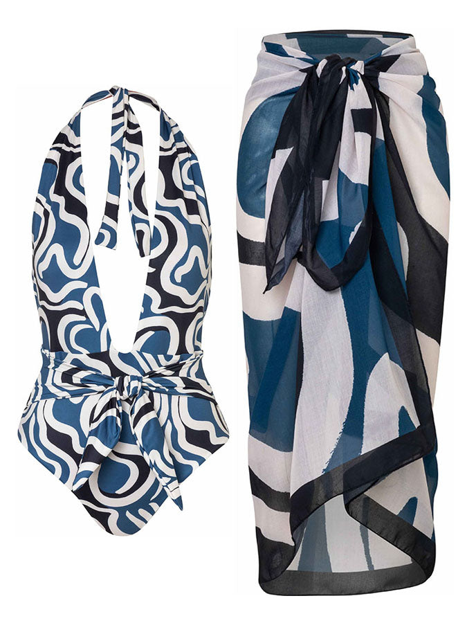 Vintage Fashion Print Swimsuit Set