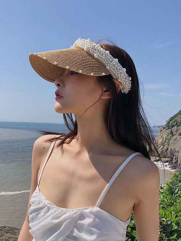 Beaded Decorated Sunscreen Straw Woven Breathable Cap