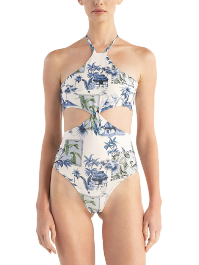 Vintage Floral Print Ruffle One Piece Swimsuit And Cover Up