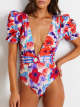 Floral Print One-Piece Swimsuit Set