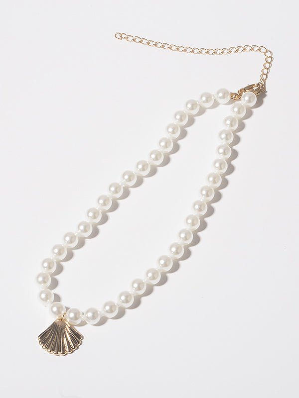 Simple Single-Layer Geometric Round Bead Scallop Necklace