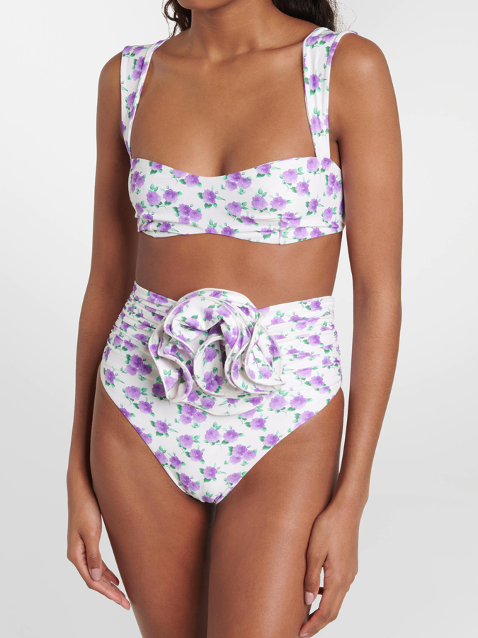 Rose Floral Print Rose Decoration Bikini And Cover up
