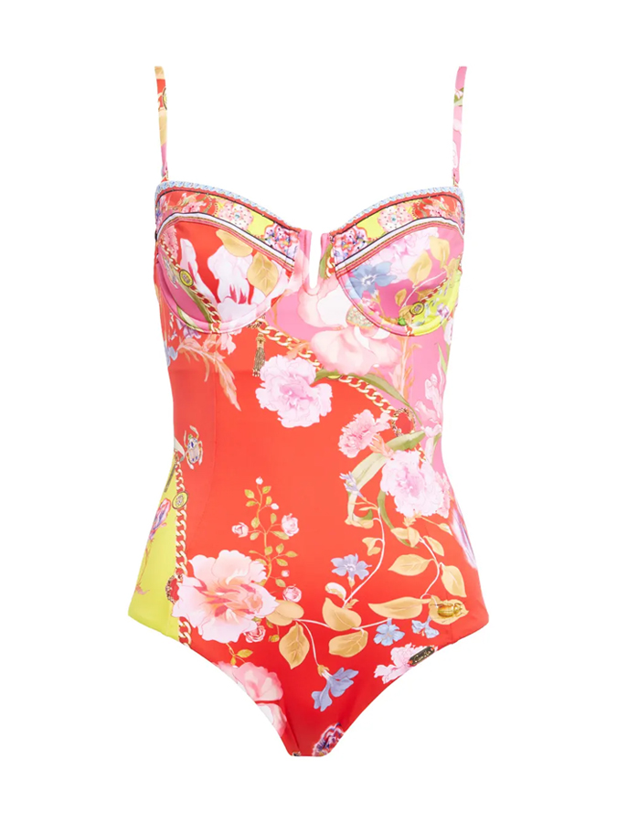 Vintage Floral Print One Piece Swimsuit And Cover up