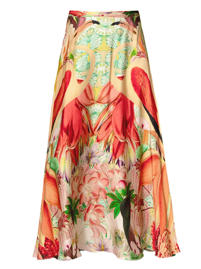 Flamingo Print One Piece Swimsuit and Skirt