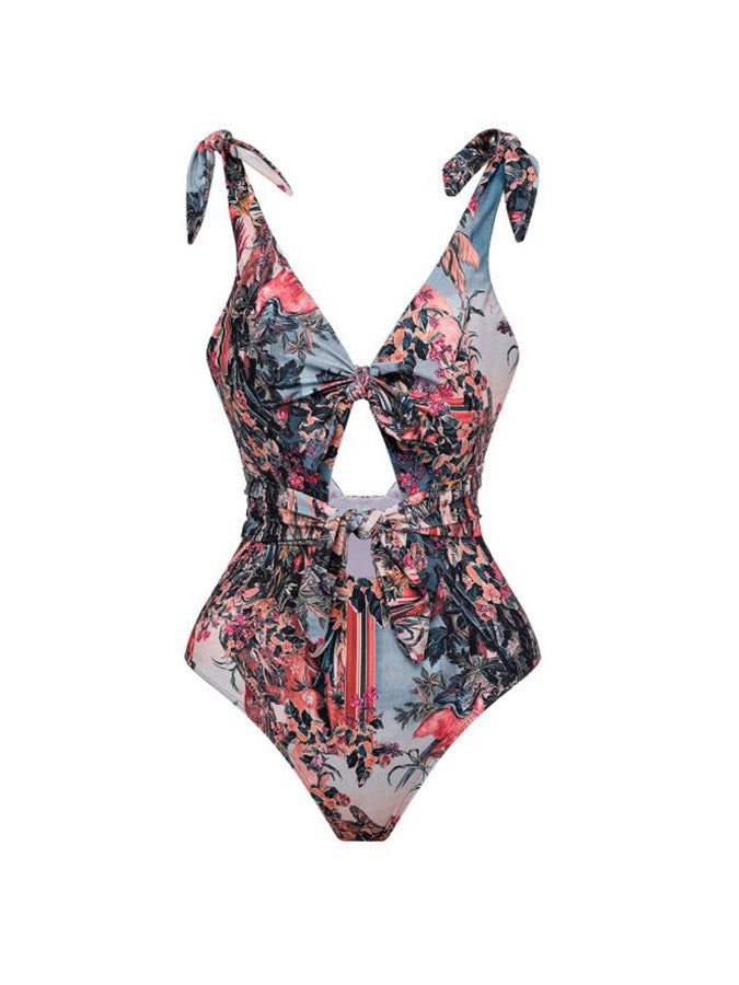 Fashion Print Tie One Piece Swimsuit