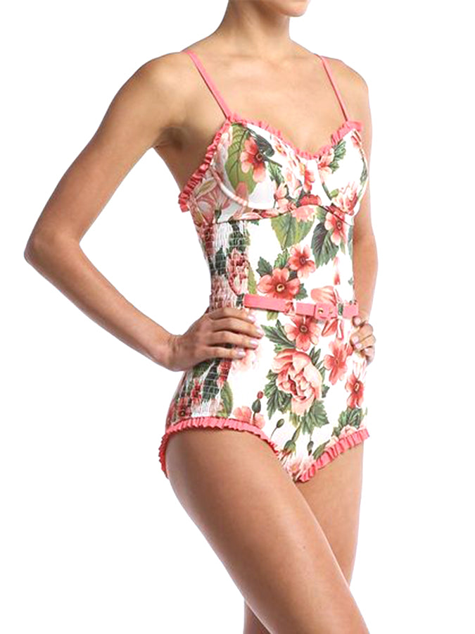 Fashion Colorblock Floral Print Swimsuit 