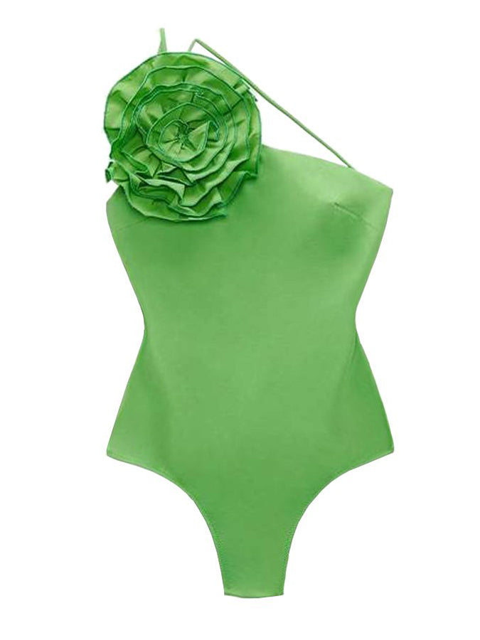 Fashion Flower Design Solid Color Beach One Piece Swimsuit
