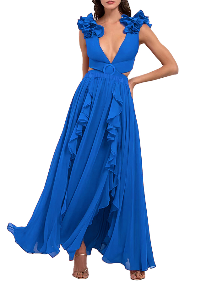 Deep V Red Cutout One Piece Swimsuit and Skirt