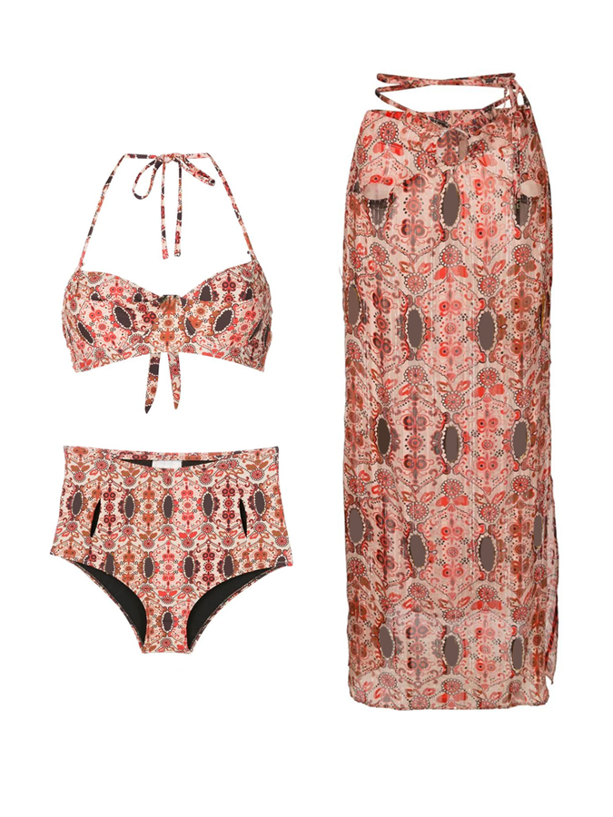 Retro Geometric Print Bikini And Cover Up