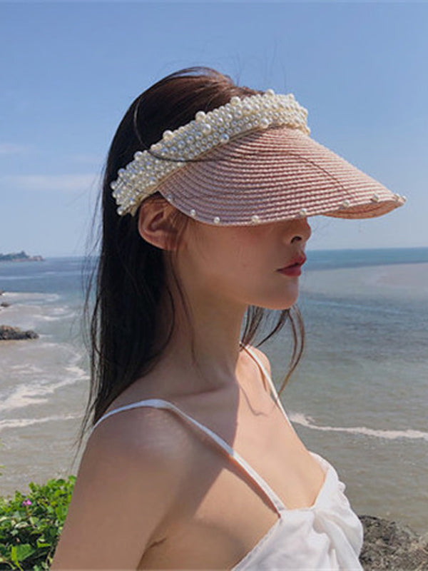 Beaded Decorated Sunscreen Straw Woven Breathable Cap