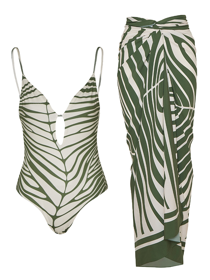 Vintage V-neck Printed Swimsuit and Cover-up