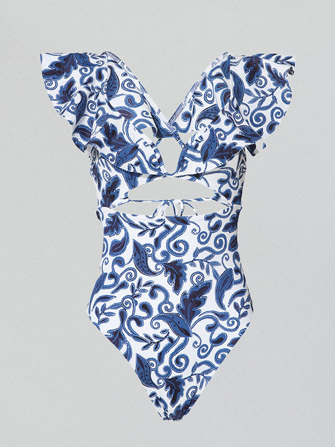 Vintage Print One Piece Swimsuit and Cover Up