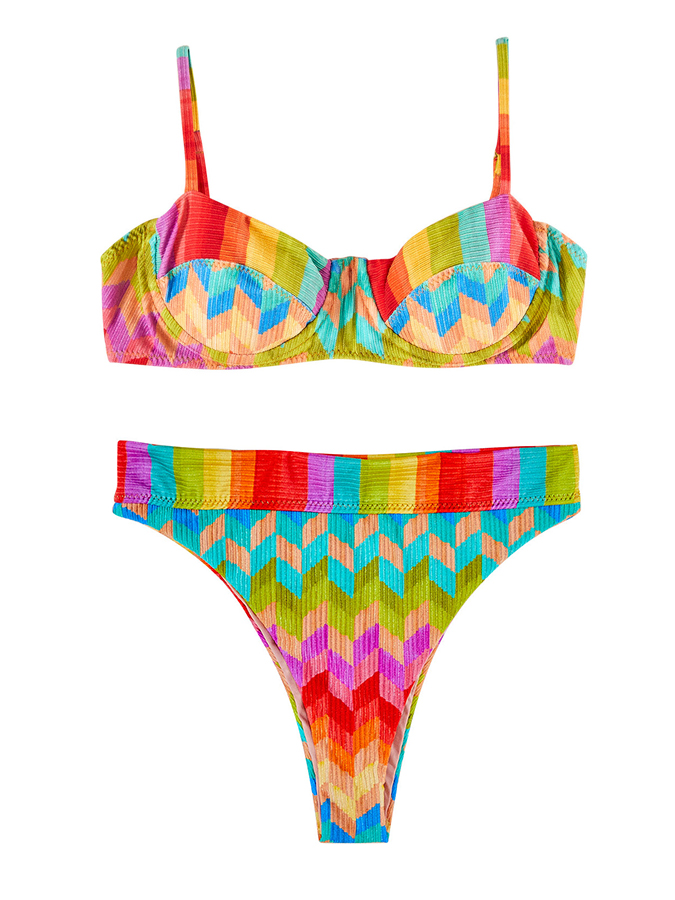 Fashion Rainbow Colorblock Beach Bikini Fringe Set