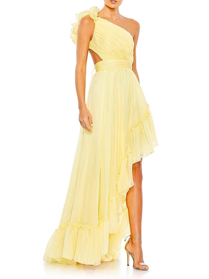 Solid Color One-Shoulder Wood Ear Trim One-Piece Swimsuit