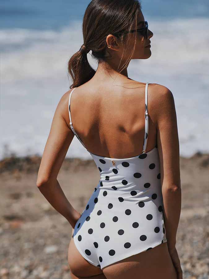 Solid Color Bow Sexy One Piece Swimsuit