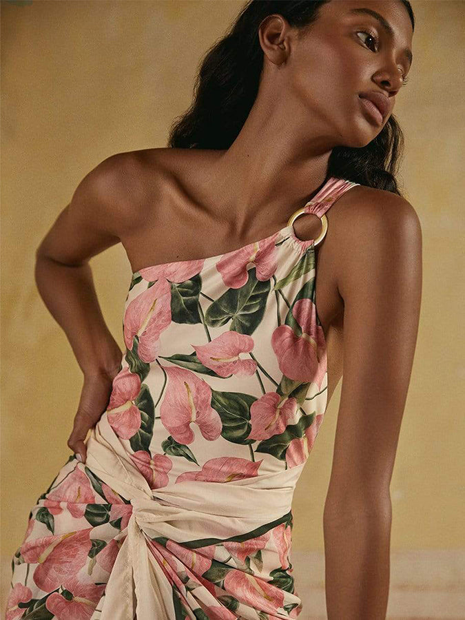 Printed One-Shoulder Tie One Pieces Swimsuits & Coverups