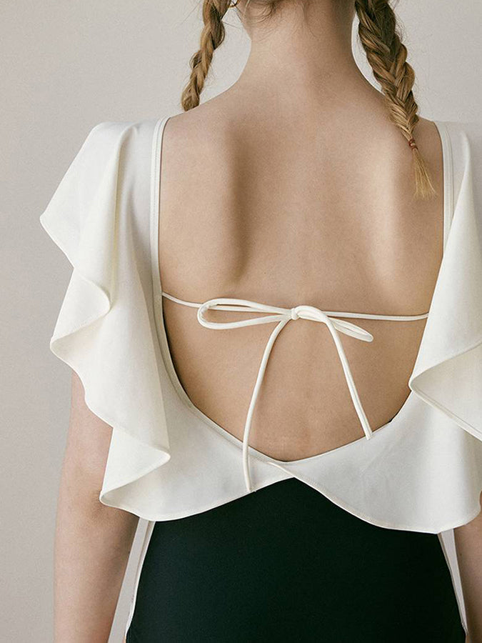 Pleated Panel One Piece Ruffled Swimsuit