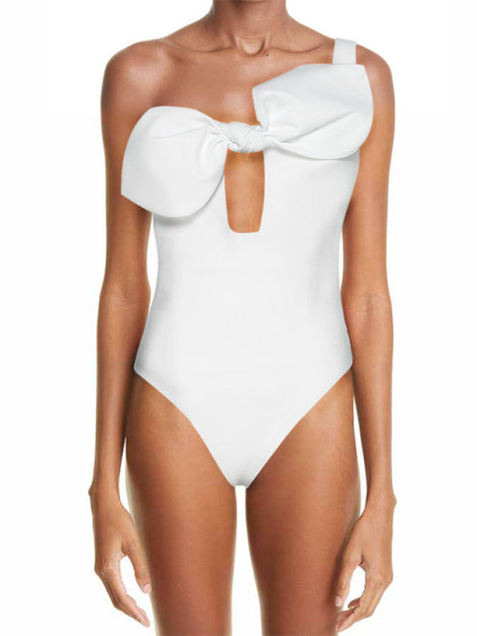 Solid Color One-Shoulder Fashion One-Piece Swimsuit