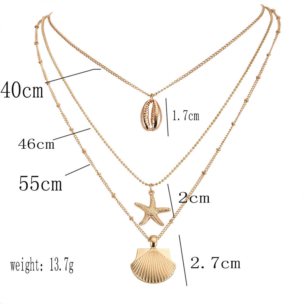 Fashion Alloy Shell Pendant Beach Multilayer Necklace