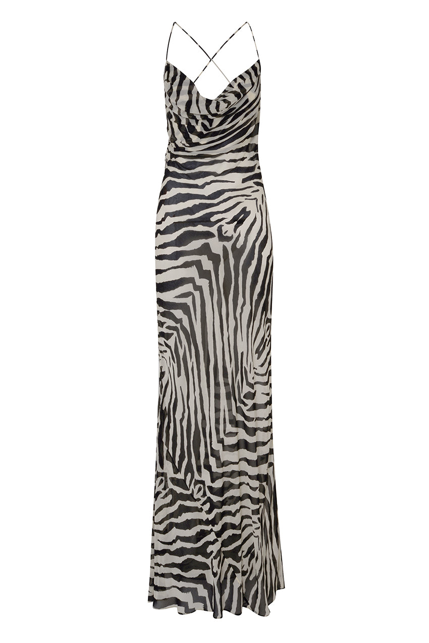 Zebra-print Floor-skimming Maxi Dress