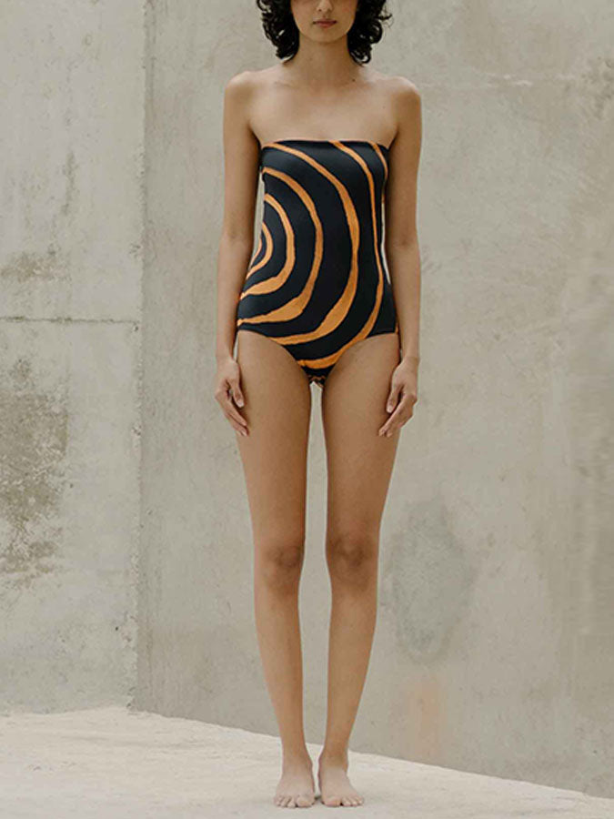 Vintage Geometric Print Swimsuit Set