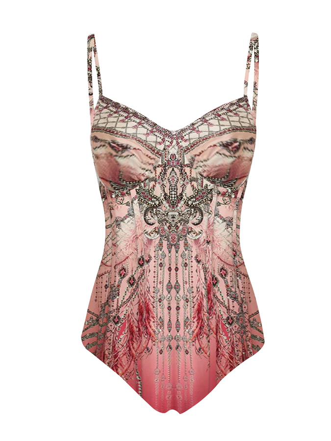 Gradient Vintage Print Swimsuit and Skirt