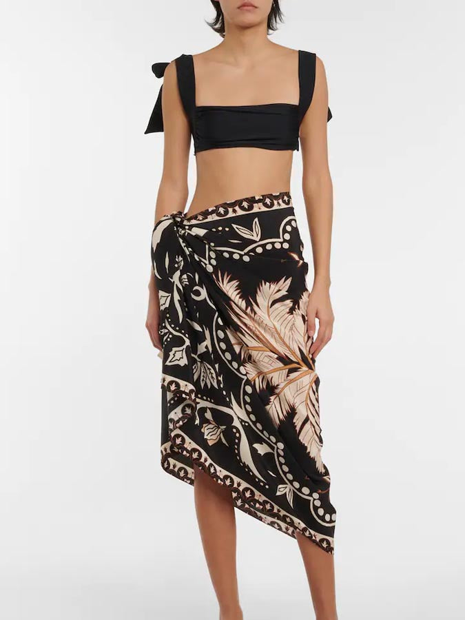 Lace-Up Print Bikini Swimsuit Set