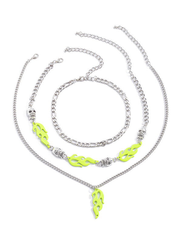 Fluorescent Flame Skull Geometric Multilayer Necklace