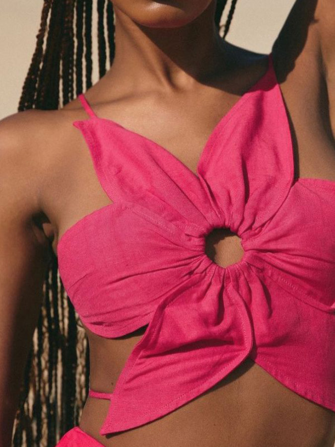 Fashion Retro Solid Beach Bikini Tassel Suit