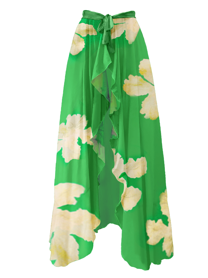 Ruffled Floral Colorblock Print Swimsuit and Cover-up