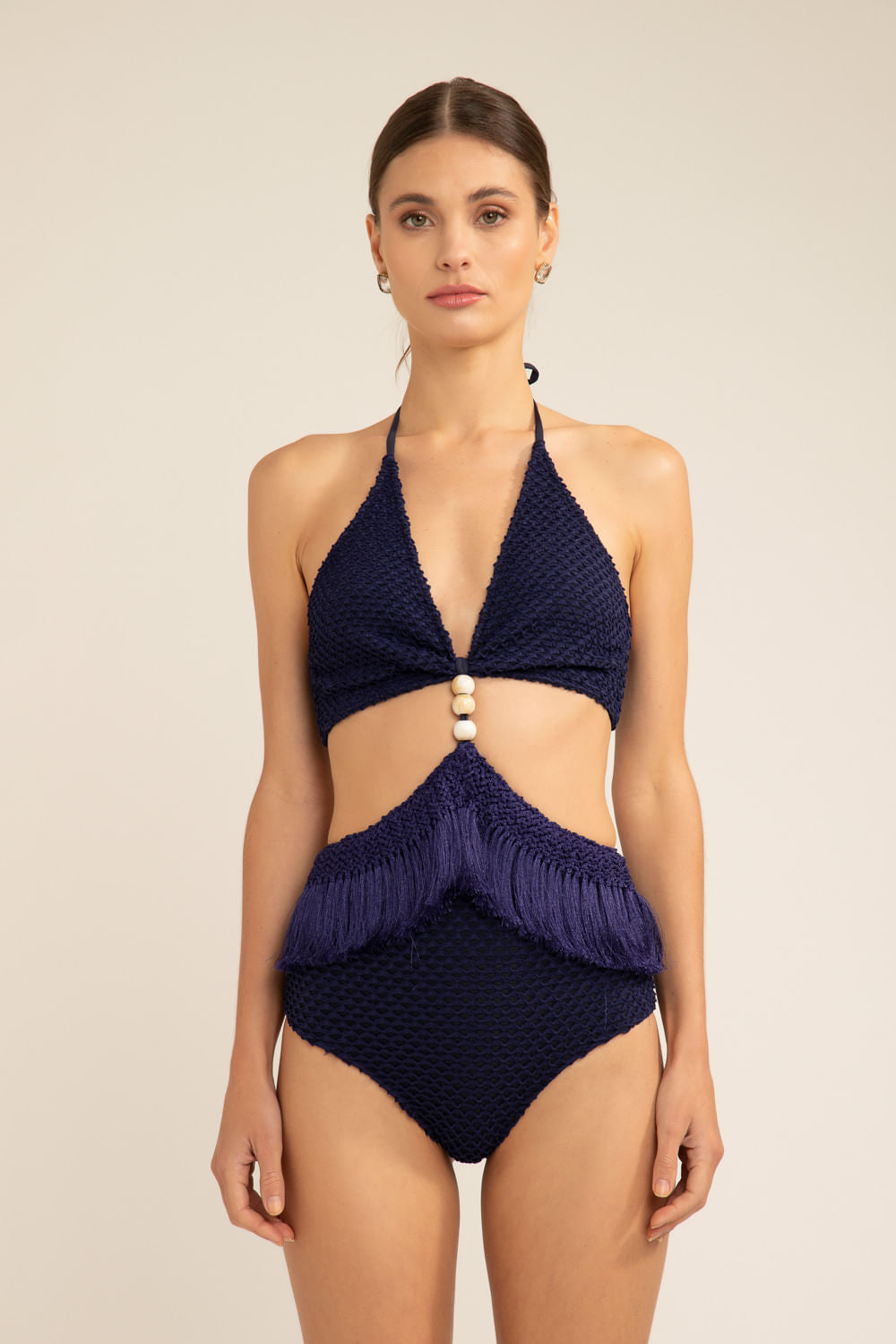 Solid Fringed One-piece Swimsuit