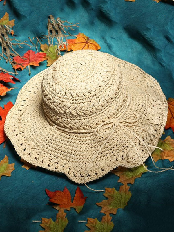Sunscreen Solid Color Straw Woven Hollow Breathable Foldable Hat