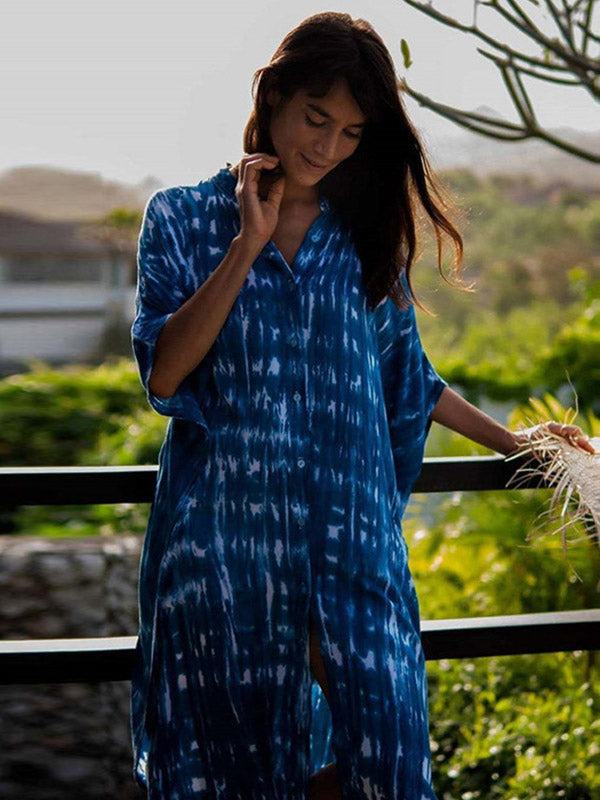 Cardigan Loose Pocket Floral Vacation Beach Cover-Up Swimwear