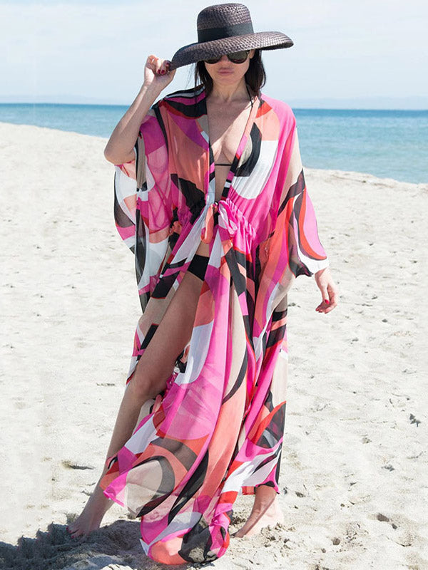 Chiffon Printed Loose Thin Cardigan Vacation Cover-Up Swimwear