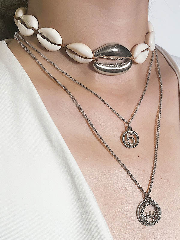 Digital Micro-Inlaid Simple Metal Scallop Shell Multilayer Necklace