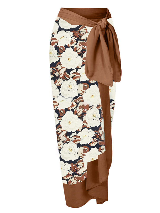 One-Shoulder Puff Sleeve Floral Print One-Piece Swimsuit and Cover-up