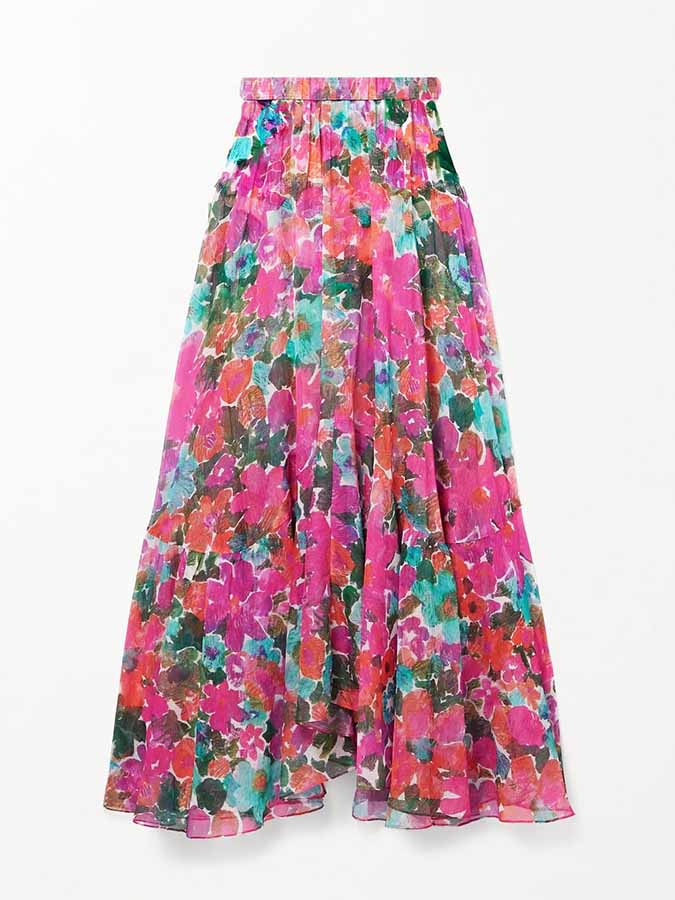 Halter Straps Cutout Floral Doodle One-Piece Swimsuit and Skirt