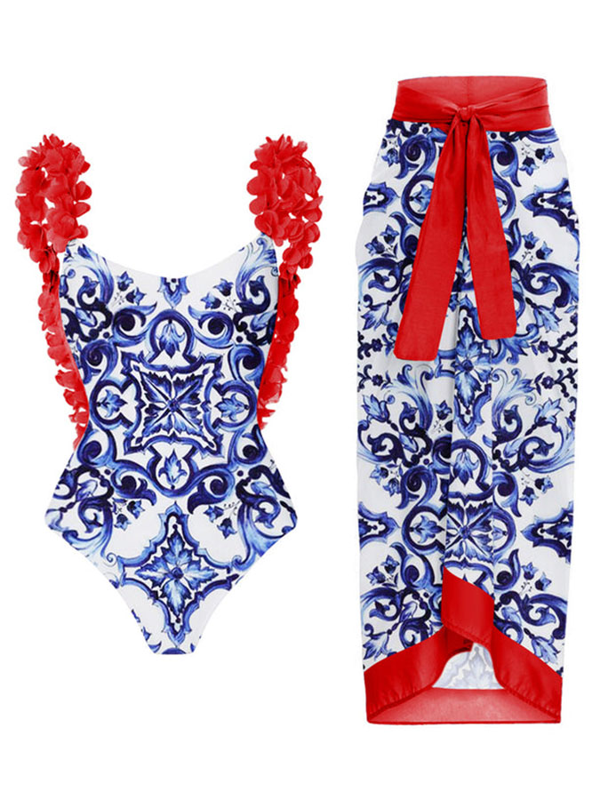 Fashion Colorblock Print Swimsuit