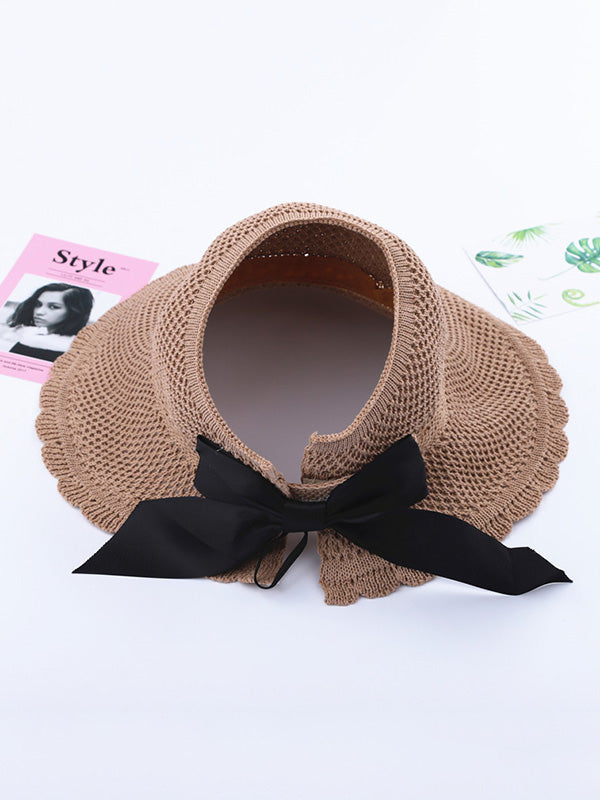 Solid Color Sunscreen Lace-Up Straw Woven Breathable Foldable Hat