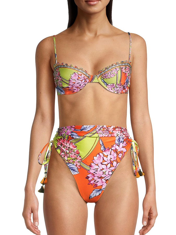 Colorblock Floral Print Beach Bikini and Cover-up