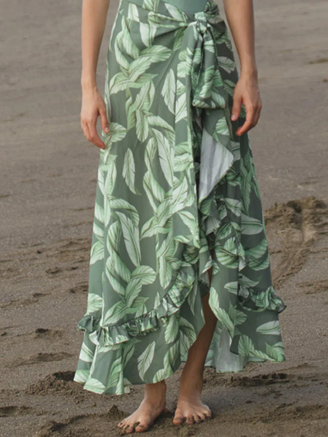 Vintage Floral Print Ruffle One Piece Swimsuit And Cover Up
