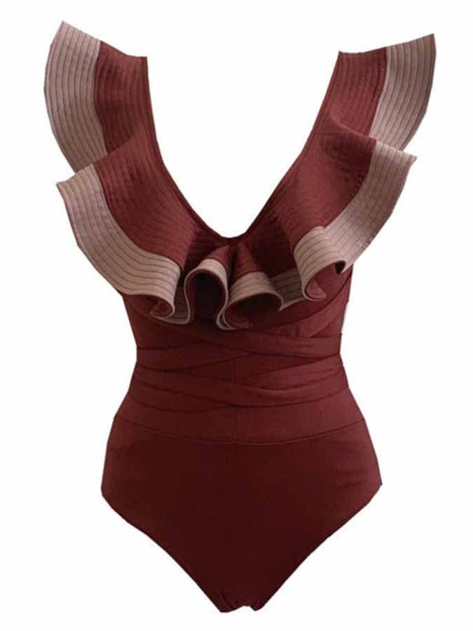 Ruffle Classy Retro Sexy One Piece Swimsuit