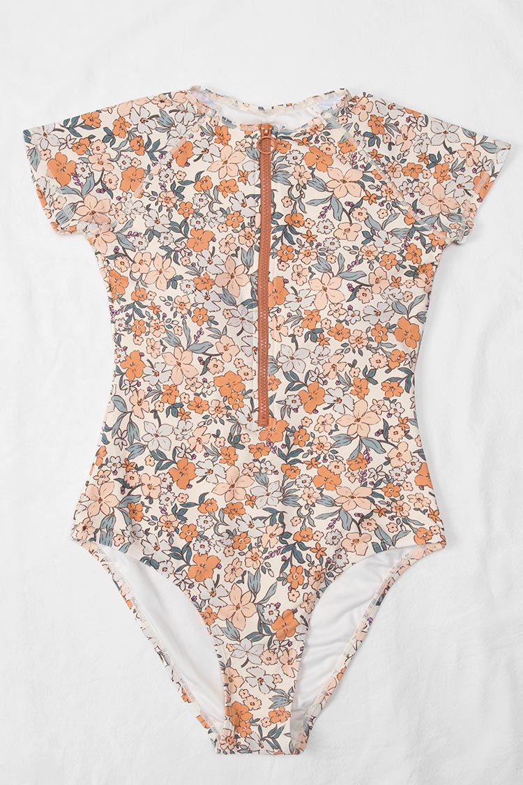 Elodie Ditsy Zipper Short Sleeve One Piece Swimsuit