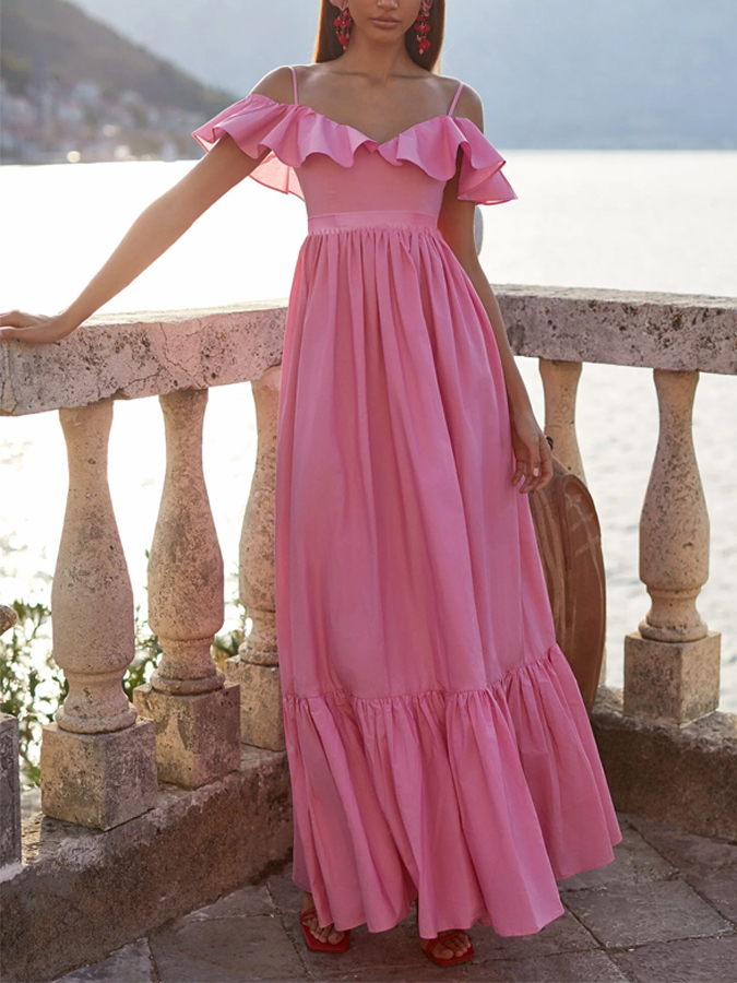 Plain Ruffle One Piece Swimsuit And Skirt