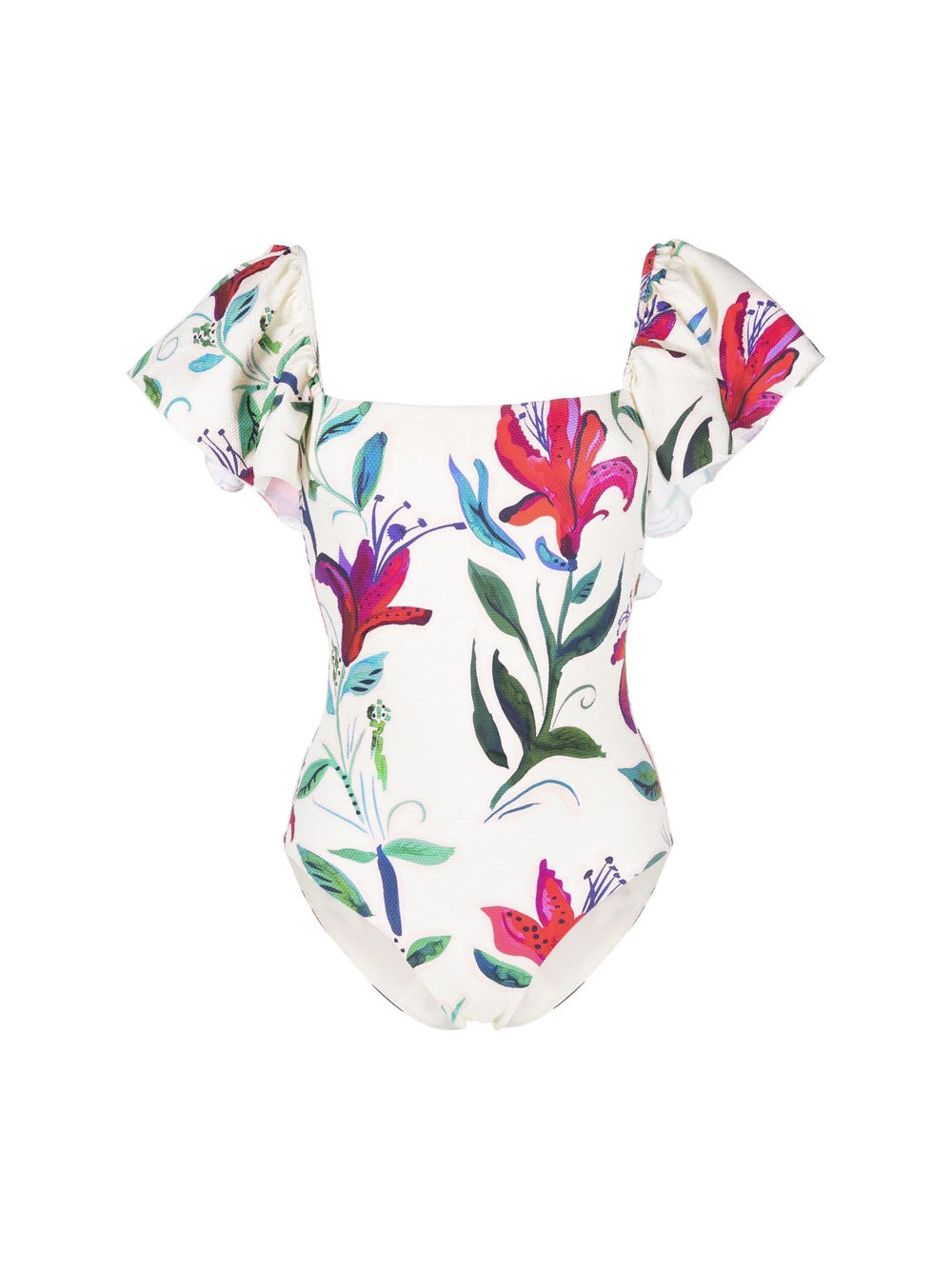 Open-back Ruffled Floral Print Swimsuit