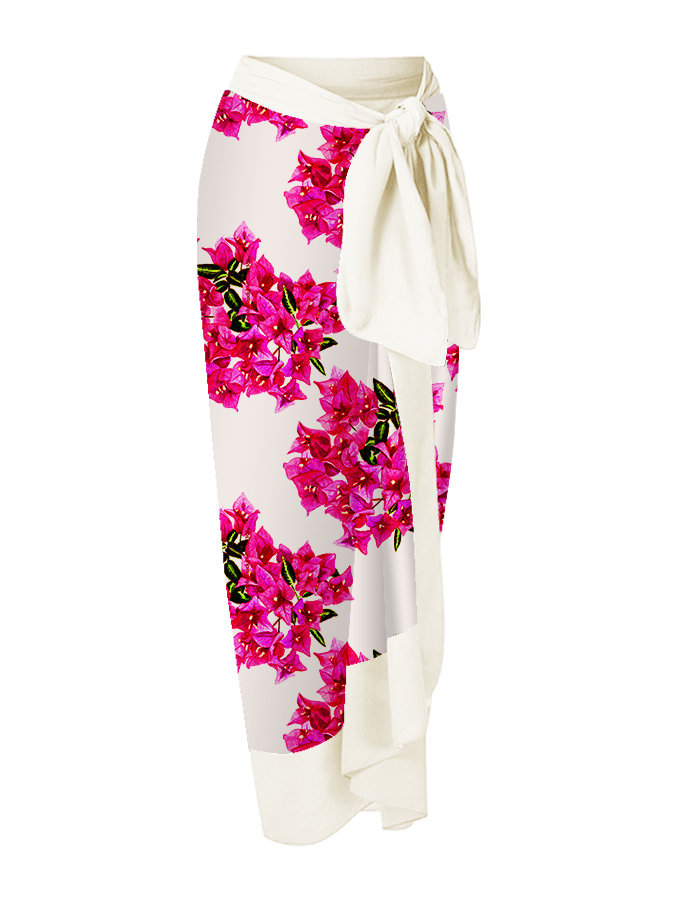 Bougainvillea print one-piece swimsuit and cover-up